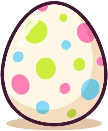 A cream egg with lime, pink and sky-blue speckles