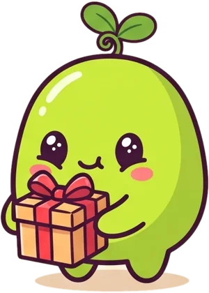 Pimori holding a wrapped present